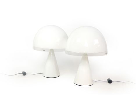 A pair of iGuzzini 'Baobob' table lamps of mushroom form, the white acrylic shades over matching bases, h. 60 cm each CONDITI