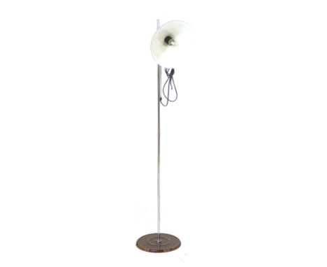 A 1970's standard lamp, the single brown enamelled adjustable shade on a straight shaft CONDITION REPORT: Working order unkno