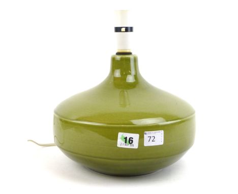 A Honiton ceramic table lamp base of squat form, h. 27 cm, together with two moulded glass and chromed table lamps, possibly 