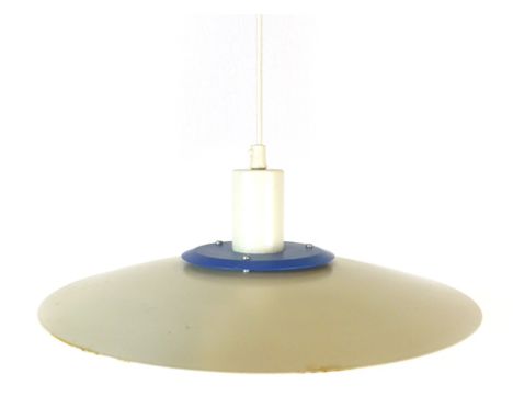 A 1970's blue and white enamelled ceiling light CONDITION REPORT: Working order unknown, some wear and knocks