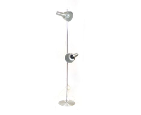 A 1970's twin spot aluminium standard lamp  CONDITION REPORT: Working order unknown, losses and pitting, no plug