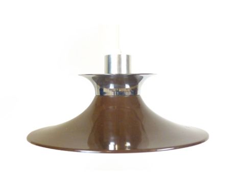 A 1970's brown enamelled and polished aluminium ceiling light