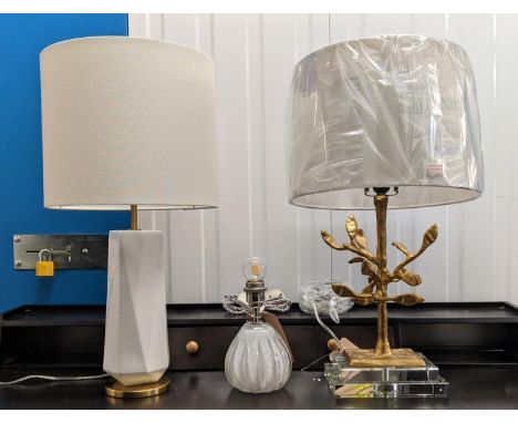 PORTA ROMANA TABLE LAMP, 21cm H, together with a flambeau table lamp, 68cm H and one other by West Elm, 63cm H. (3) 