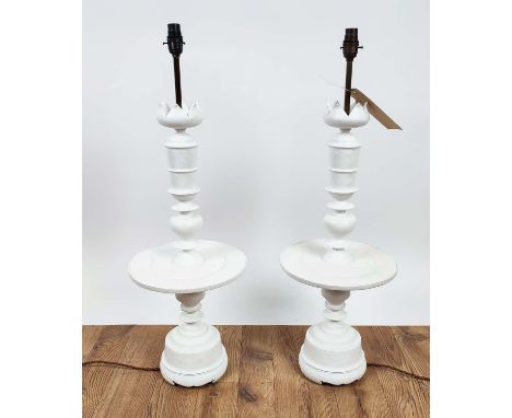 JULIAN CHICHESTER KATHRYN'S CANDLESTICK TABLE LAMPS, a pair, faux gesso finish, 85cm H approx. (2) 