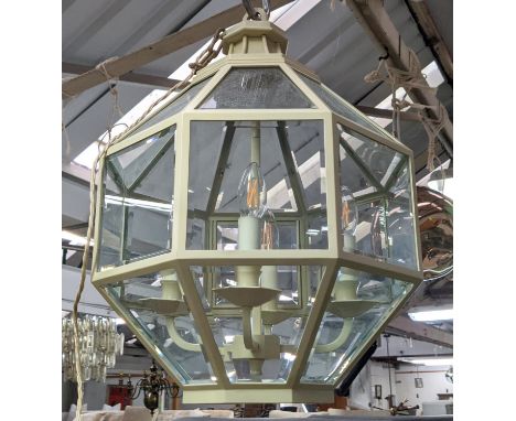 CHARLES EDWARDS MEDIUM HANGING GREENWICH LANTERN, brass finished in white paint, 54.6cm H x 42.2cm x 38.6cm. 