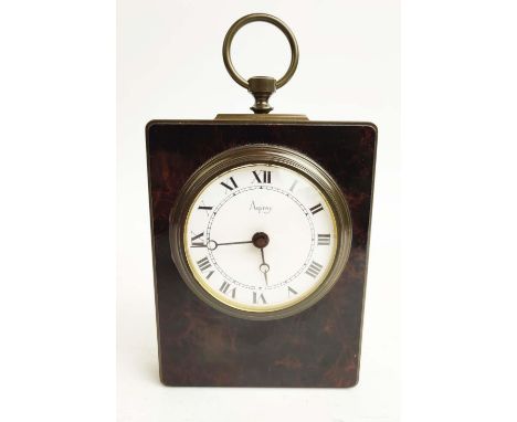 AN ASPREY TORTOISESHELL TRAVELLING MANTEL CLOCK, early 20th Century, white enamelled dial, Roman numerals, with photograph in