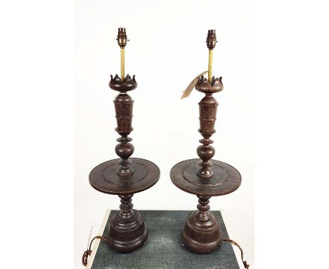 JULIAN CHICHESTER KATHRYN'S CANDLESTICK TABLE LAMPS, 82cm high, 28cm diameter, a pair. (2) 