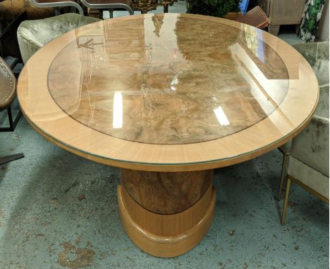 MARK WILKINSON MILAN TABLE, Bespoke made, burr walnut with macassar banding, 210cm x 130cm x 75cm, additional glass top. 