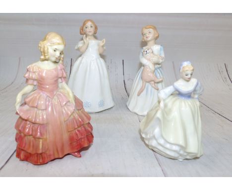 Royal Doulton figures ''Rose'' HN1368 hand painted marks to base;  ''Catherine'' HN3044; ''Fairlady'' HN3216; ''My First Pet'