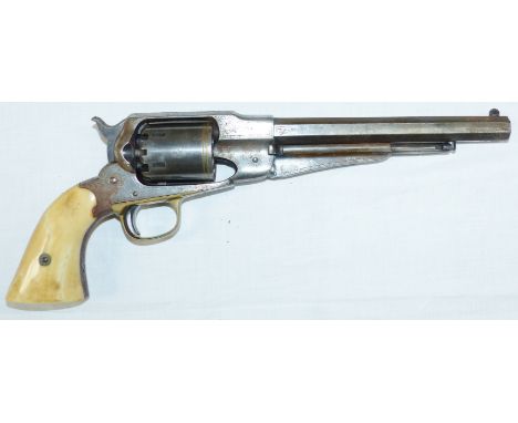 A mid 19th Century American New Model Army six shot revolver having original factory engraving and polished Ivory grips by E.