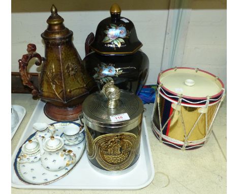 A Queen's Regiment ice bucket, another similar, a child's tea service, a Middle Eastern style kettle and a lidded floral vase