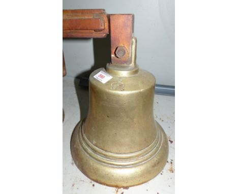 A large brass ship's bell on steel wall bracket height 11'' impressed GVI R