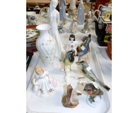 3 Royal Doulton figures:- Tomorrows Dreams HN3665, First Performance HN 3605 and Amanda HN3632, 5 figures of birds (3 a.f.), 