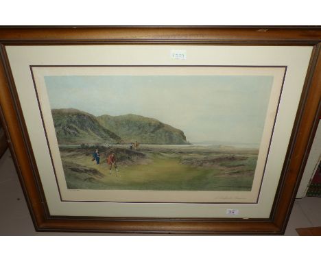 A colour golfing print ''A Difficult Bunker'' after Douglas Adams and another of ''The Old Course St Andrews'' signed by Tere