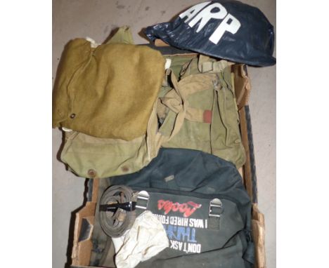 Various army kit bags an old steel helmet etc