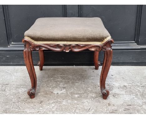A Victorian rosewood and upholstered stool, 51.5cm wide. 