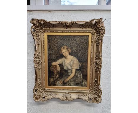 W Howe,&nbsp;three quarter length portrait of a seated lady, signed, oil on canvas, 50 x 40cm. 