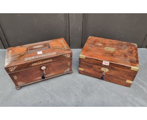 A Victorian walnut and brass bound writing slope,&nbsp;30cm wide; together with another Victorian rosewood and mother of pear