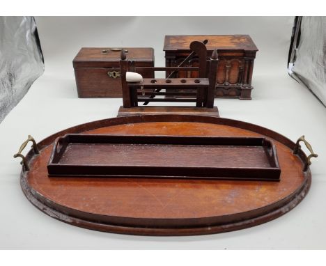 An unusual 19th century continental mahogany and inlaid tea caddy, 29cm wide; together with another Georgian tea caddy and ot