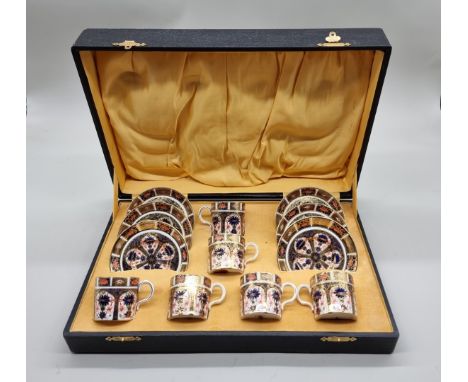 A cased set of six Royal Crown Derby 'Imari' coffee cans and saucers.&nbsp;(6) 