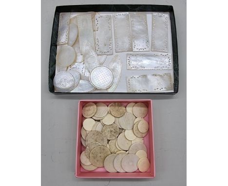 A collection of Chinese mother-of-pearl and bone playing counters. 