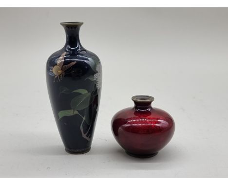 A small Japanese cloisonne enamel vase, by Hayashi Kodenji, 12cm high, (s.d.); together with another similar smaller example,