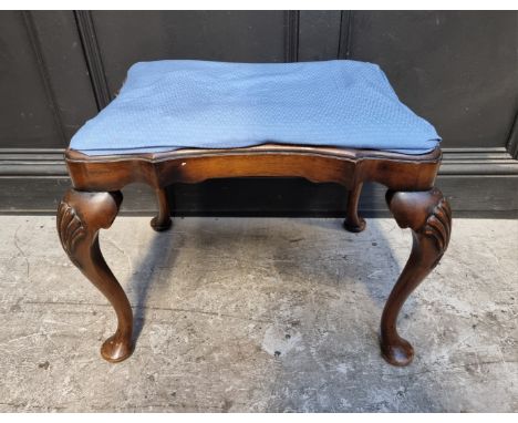 A 1930s walnut stool,&nbsp;in the 18th century style, 60cm wide. 