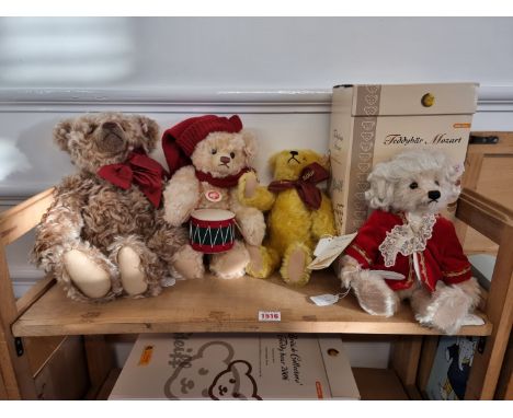 Four Steiff Teddy Bears, comprising: British Collector's Teddy Bear 2006; Little Drummer Boy; Mozart Musical Bear, each boxed