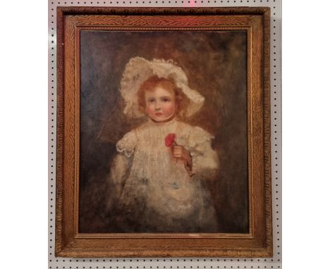 British School,&nbsp;19th century, half-length portrait of a young girl with a poppy, oil on canvas, 75 x 62.5cm 