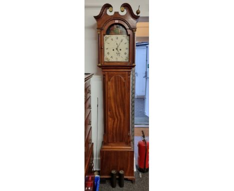 A Scottish George III mahogany and line inlaid eight day longcase clock, the 12in arched painted dial inscribed 'Sim &amp; Wa
