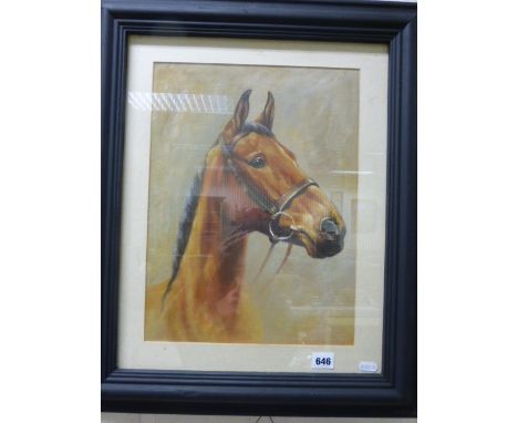 Ebonised Framed Oil Painting Portrait of a Thoroughbred Horse
