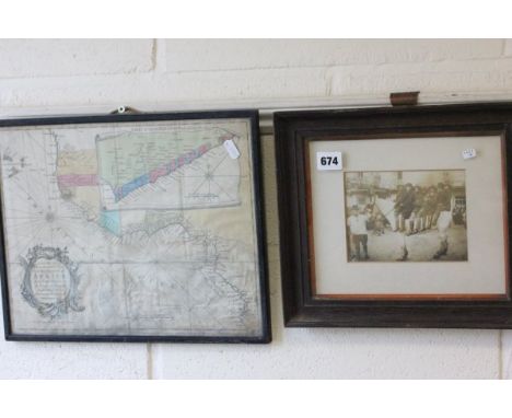 An Antique Hand Coloured Engraving Map of the Gold Coast plus a Vintage Black and White Photograph of Tom Pierce 