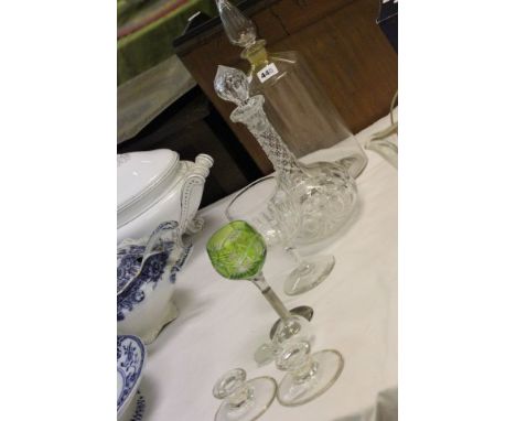 19th century Glass Apothecary Jar with Stopper, Antique Glass Decanter and Stopper with star cut base, Antique Glass Goblet  