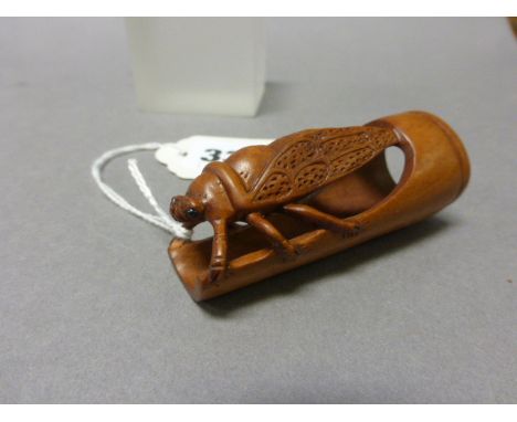 Signed Wood Netsuke of a Bug