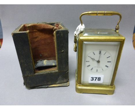 19th century Gilt Brass Travelling Carriage Clock retailed by John Hall & Co, Paris & Manchester, the movement stamped Japy F