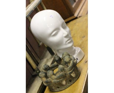 A White Ceramic Head plus Pottery Mayan Circle of Friendship 
