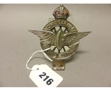 A Vintage Civil Service Motoring Association Car Badge