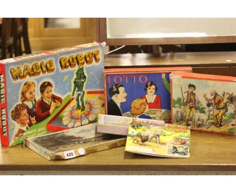 A Collection of Boxed Vintage Games including Merit The Magic Robot, Victory HMS Victory Jigsaw, Academy Local View Jigsaw, L