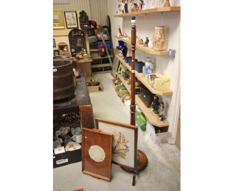 A Mid 20th century Oak Standard Lamp plus a similar tray and Fire Screen