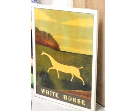 A Vintage White Horse Double Sided Pub Sign (Calne Public House), hand painted 