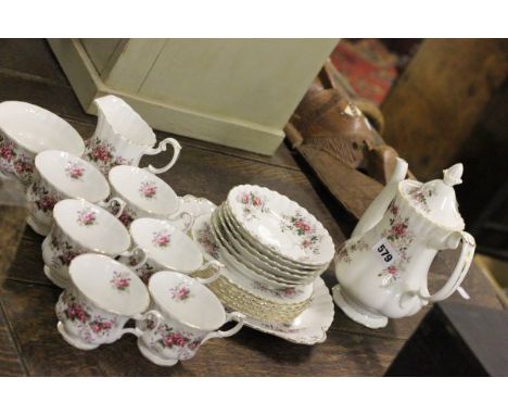 A Royal Albert 'Lavender Rose' Tea Service comprising Coffee Pot, Sandwich Plate, Six Tea Plates, Six Saucers, Six Tea Cups, 
