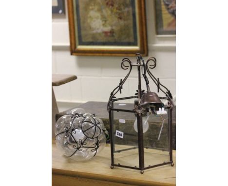 Indian Light and a Ceiling Light with Glass Panels 