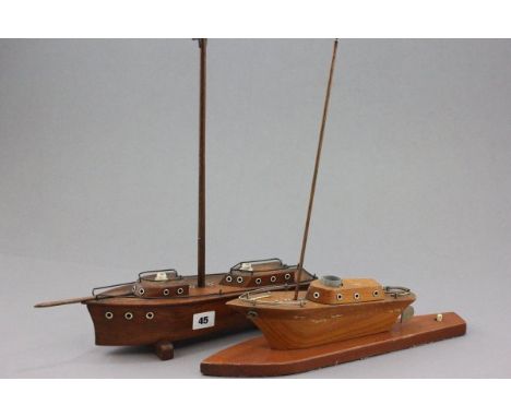 Two Vintage Wooden Table Lamps in the form of Boats 