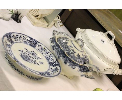 Victorian Minton's Large Soup Tureen & Lid, Victorian 'Florence' Blue and White Tureen, Lid, Stand and Ladle plus a Victorian
