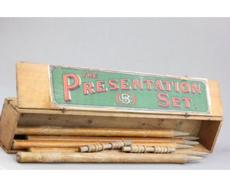 A Vintage Cricket Set in pine box 