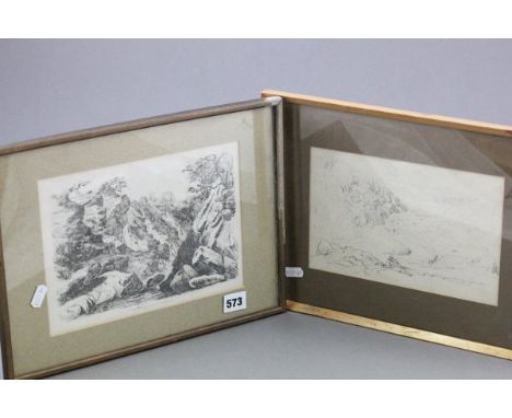 An Unsigned David Cox Pencil Sketch and Framed Print 