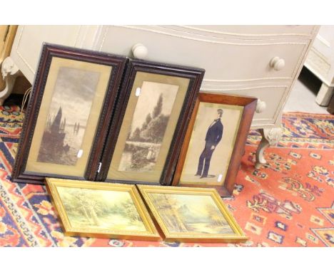 Pair of Mountain Scene Oil Paintings, 19th century Full Length Portrait of a Gentleman plus Pair of Black and White Prints