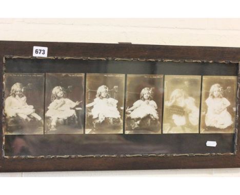 A Set of Six Vintage Postcards of Young Girl Smoking, in one frame