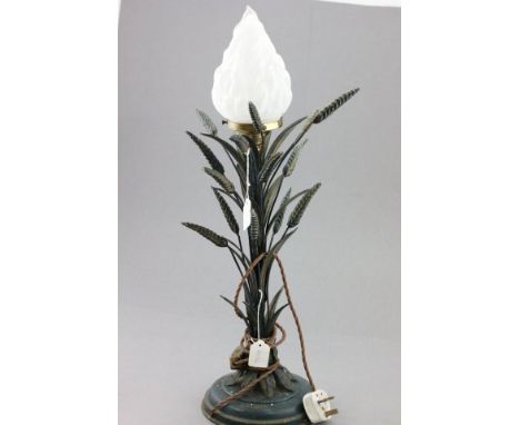 An Early 20th century Table Lamp with grass decoration and vaseline shade 