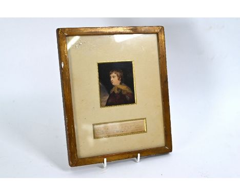 An 18th century watercolour miniature of a young man, 7 x 6 cm, unsigned, but mounted with card inscription - 'Edmund Burke E